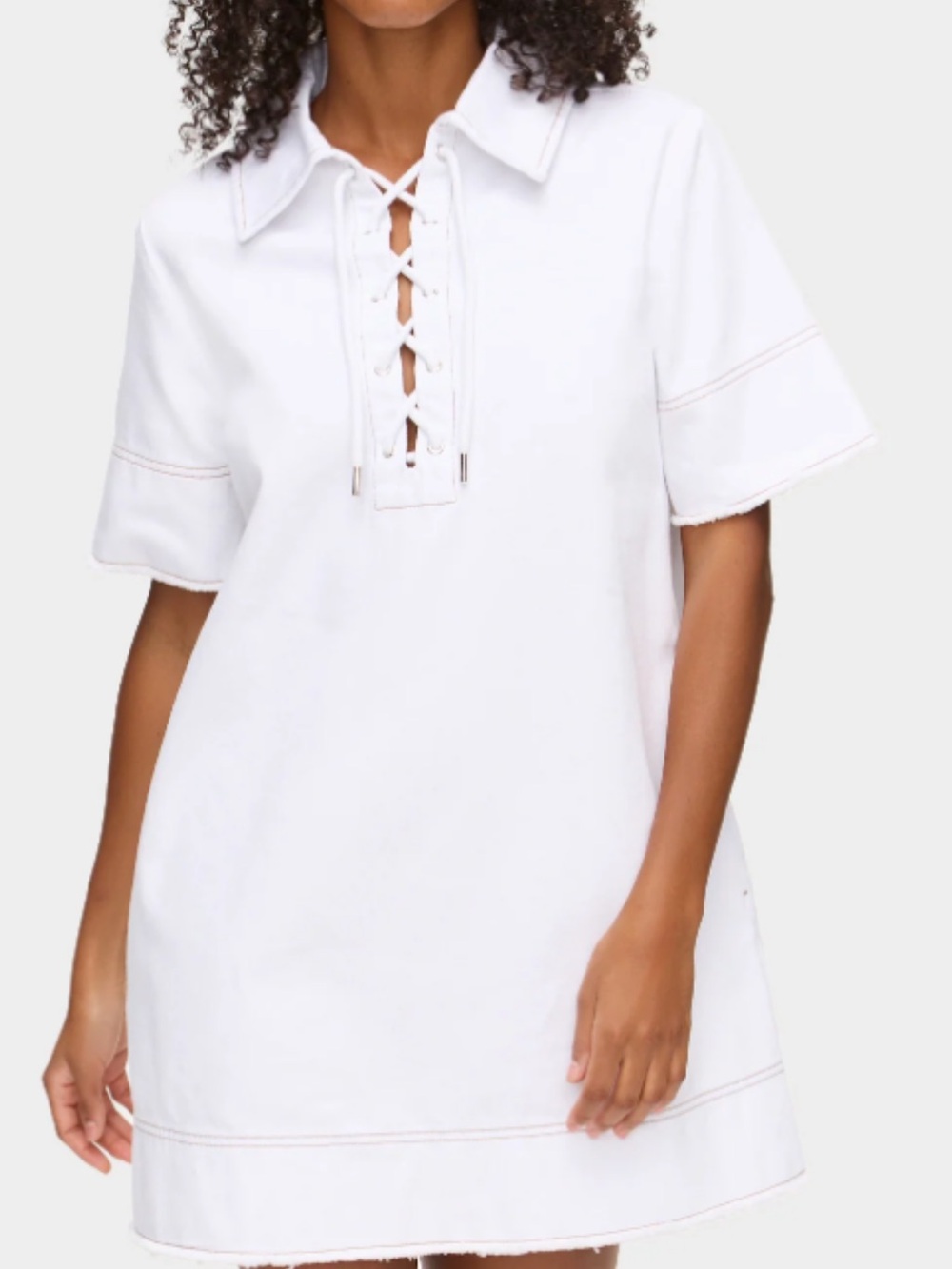 Lace-Up Polo Shift Dress - White denim NWT 6